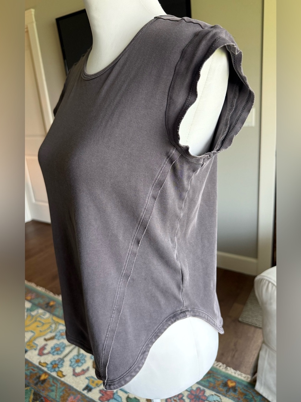 Cloth & Stone 100% Cotton Crewneck Muscle Tee in Washed Dark Charcoal Gray XS - Picture 4 of 9
